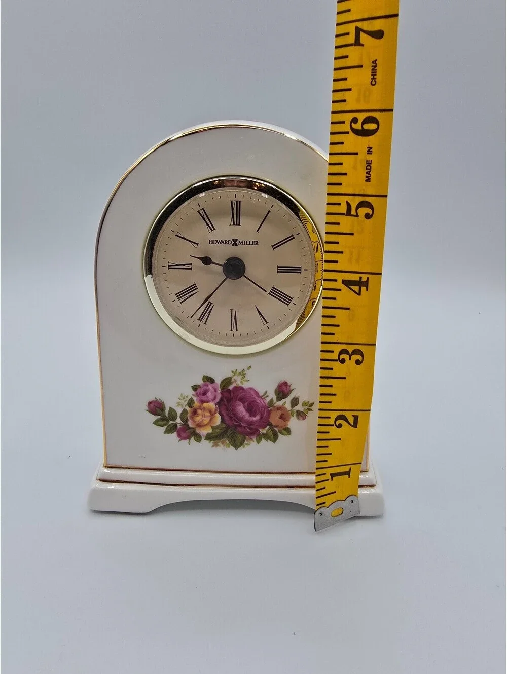 Vintage Howard Miller Floral Ceramic Mantel Clock with Gold Trim